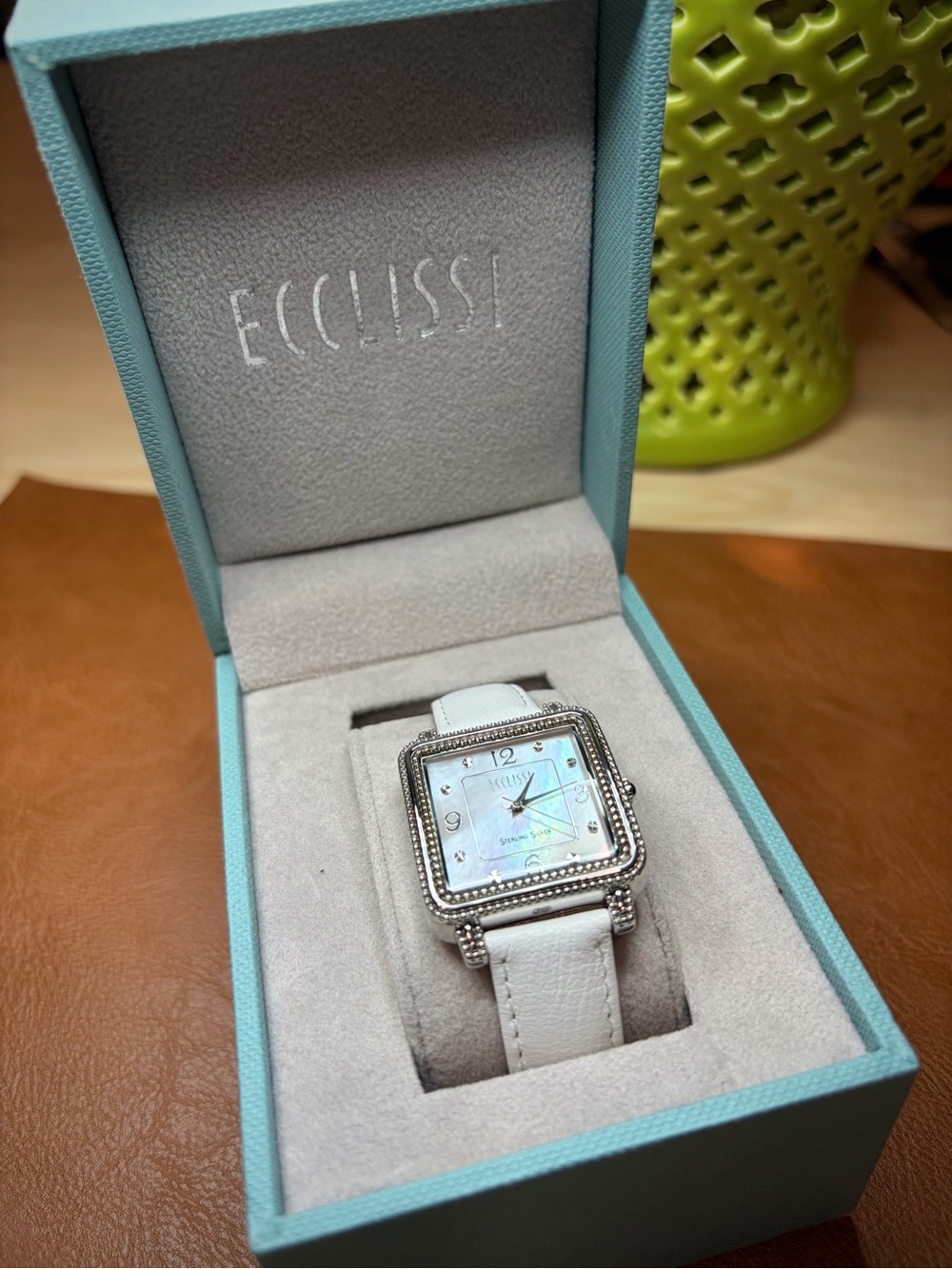 Vintage Ecclissi .925 Sterling Silver Square Mother-of-Pearl Watch - New w/Box